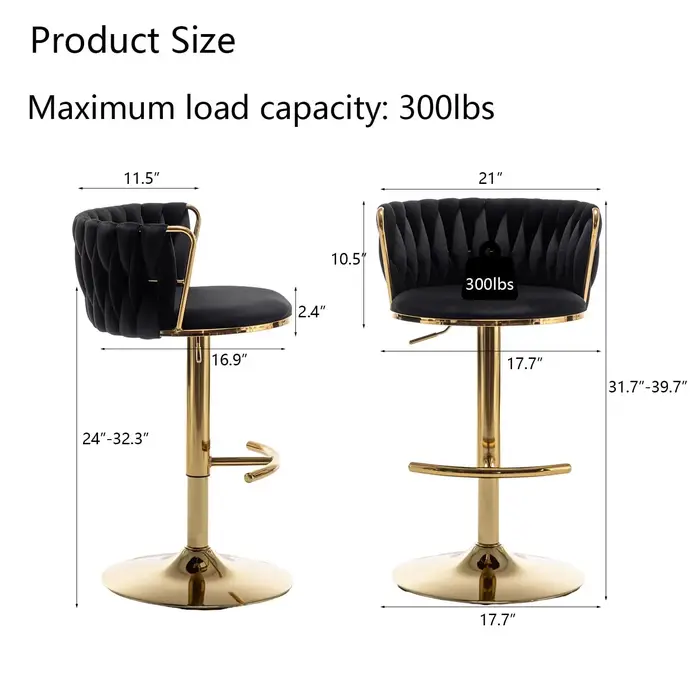 Ensemble de 4 tabourets de bar en velours doré, tabourets de bar pivotants à hauteur de comptoir ave