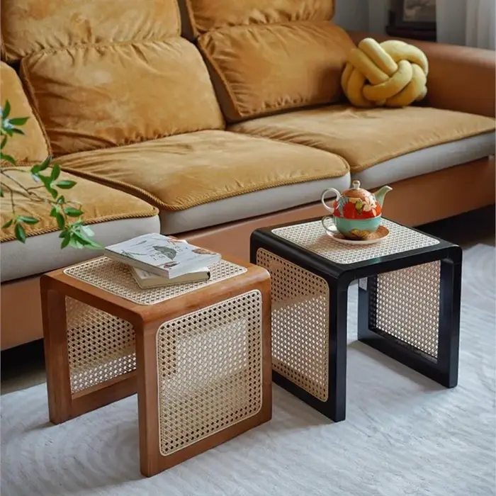 Table d'appoint en rotin et bois massif de Style Wabi-sabi, balcon japonais, fenêtre, canapé, petite