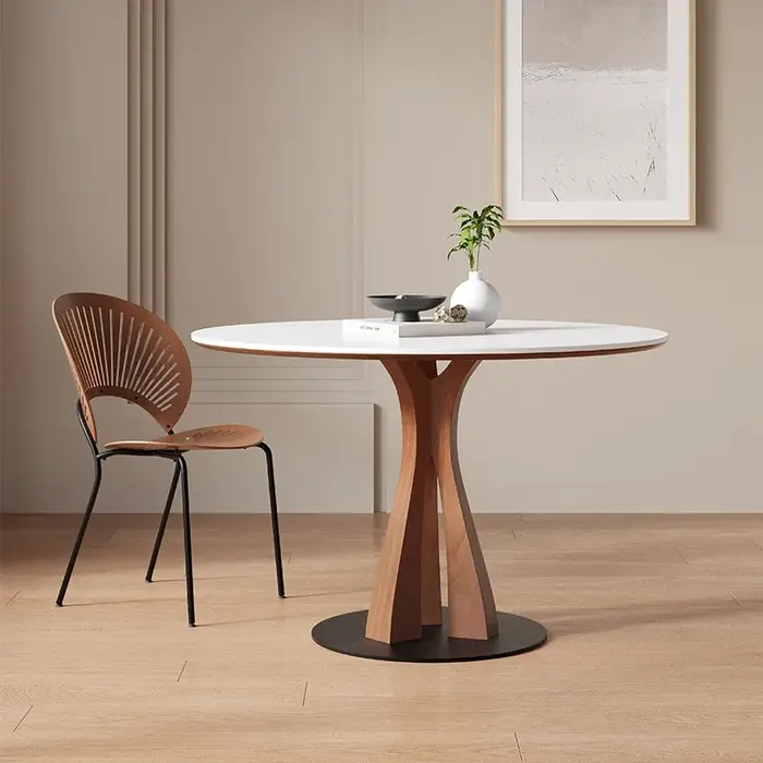 Table à manger nordique en bois massif, plaque de roche, moderne, café, salon, Table ronde, Center, 