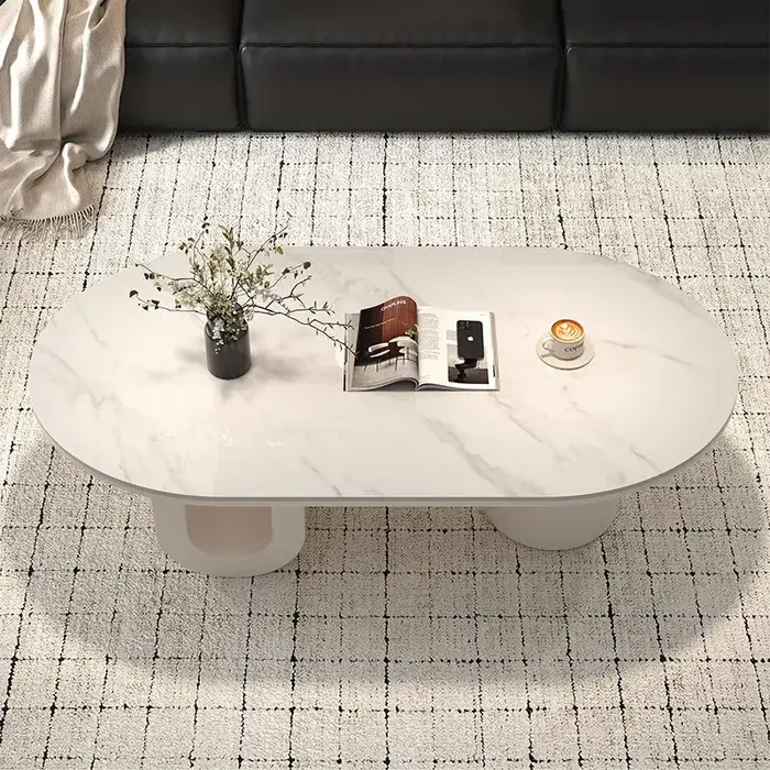 Table basse moderne ovale transparente blanche de qualité supérieure pour salon