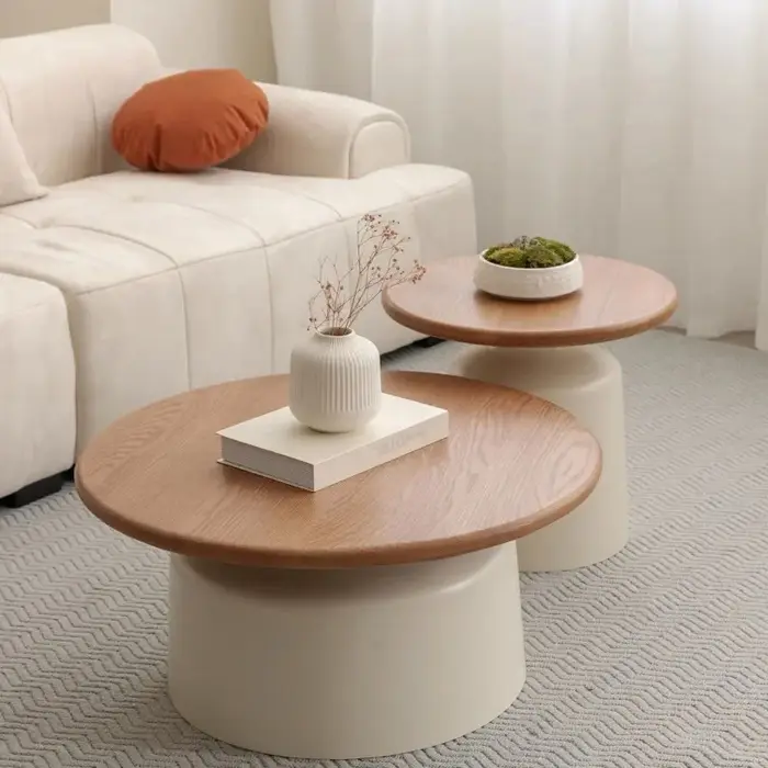 Table basse ronde en bois, support de chevet minimaliste, Table d'appoint nordique crémeuse pour sal