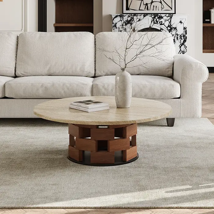 Wabi Sabi Table Basse Rustique Ronde Esthétique Salon Glamour Table Basse Cool Neutre Table Basse Po