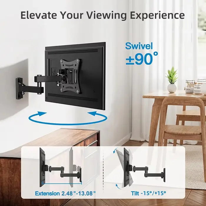 Support mural pour téléviseur, support d'angle entièrement articulé pour téléviseur de 10 à 30 pouces, support de moniteur inclinable et orientable, VESA 100x100mm