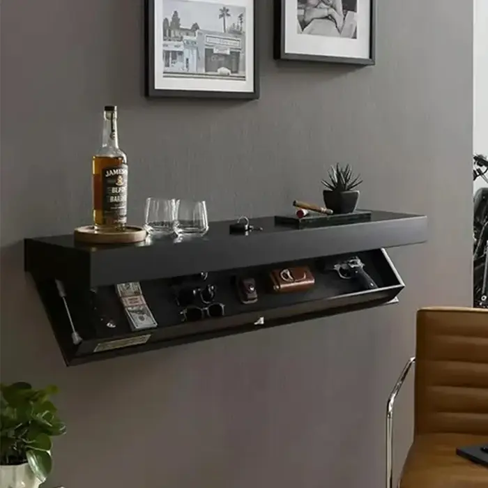 Étagère Murale Flottante en Bois avec Compartiment Secret