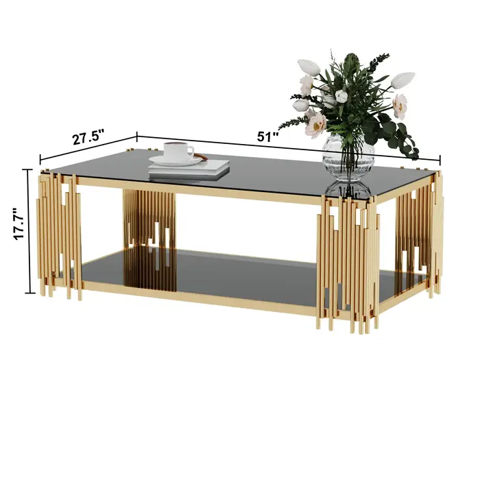 Table basse rectangulaire en verre d'acier inoxydable pour le salon Table centrale moderne de 51.18 