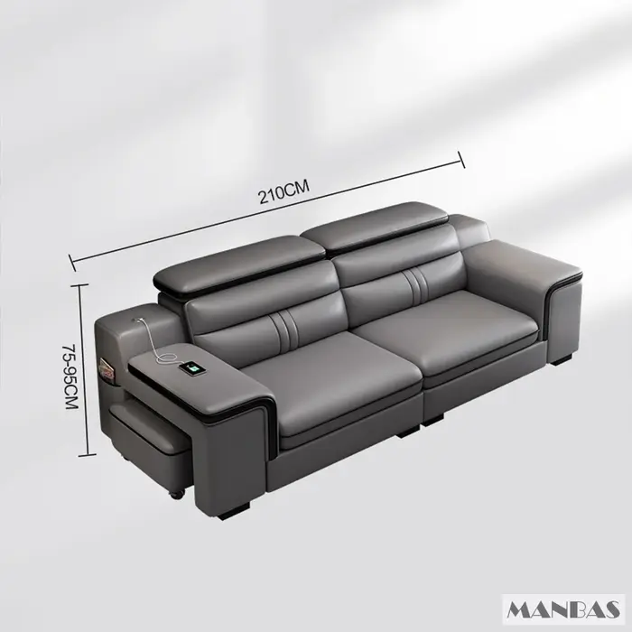 Canapé d'angle moderne en forme de L avec chaise longue, canapé inclinable en cuir véritable avec ap