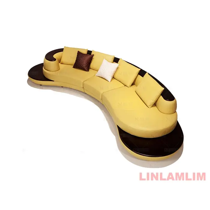 Canapé sectionnel incurvé moderne de luxe en cuir véritable