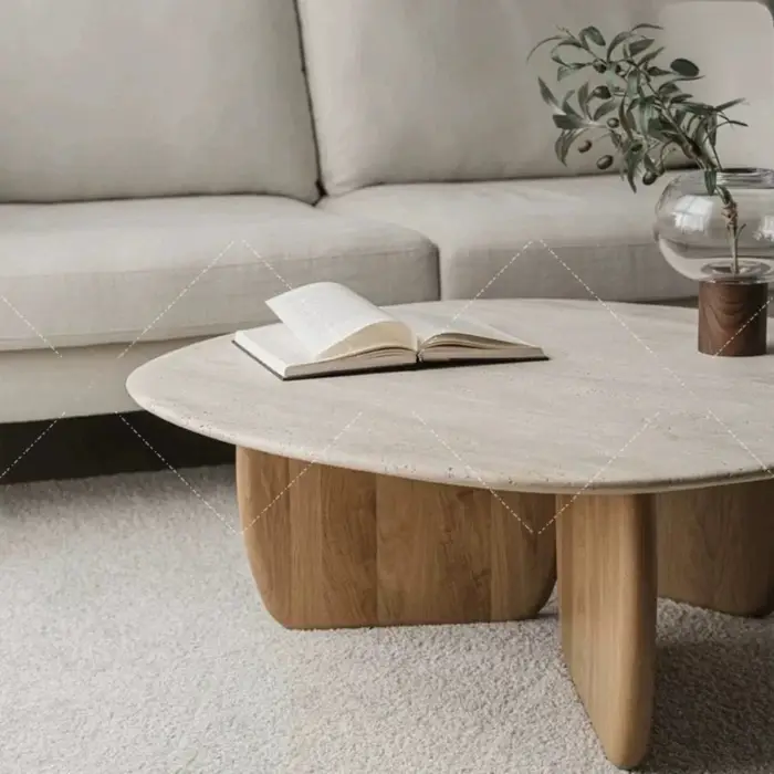 Table basse vintage ovale en bois pour salon