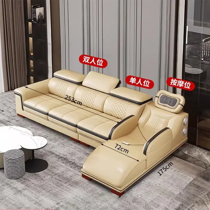 Ensemble de canapés modulaires en cuir véritable de luxe, canapé inclinable moderne en forme de L av