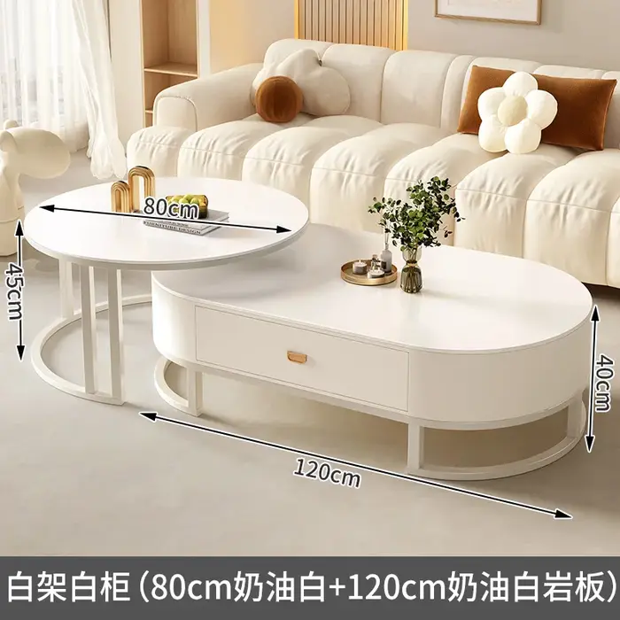 Table Basse rétro Premium avec tiroirs, ronde et élégante, tendance européenne, meubles de salon