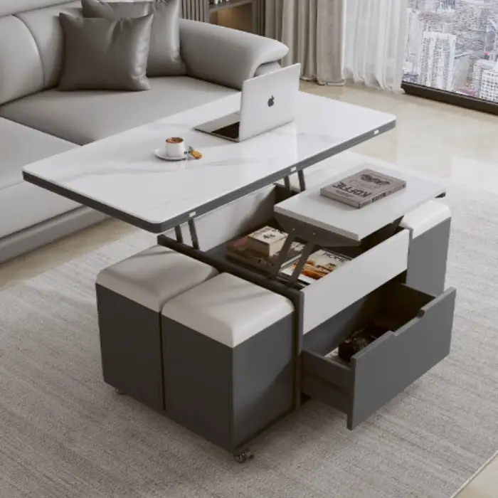Table basse carrée blanche salon réglable Unique