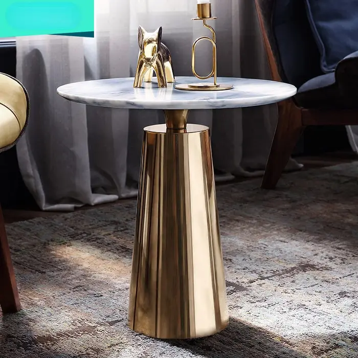 Table basse circulaire moderne de luxe blanc et or