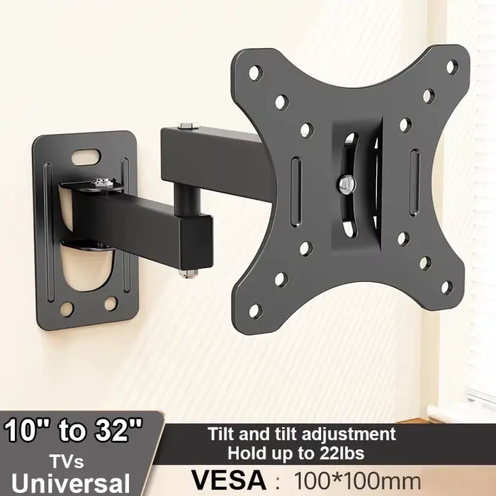 Support mural inclinable et pivotant pour téléviseur et moniteur avec bras articulé pour téléviseurs plats et incurvés de 10 à 32 pouces