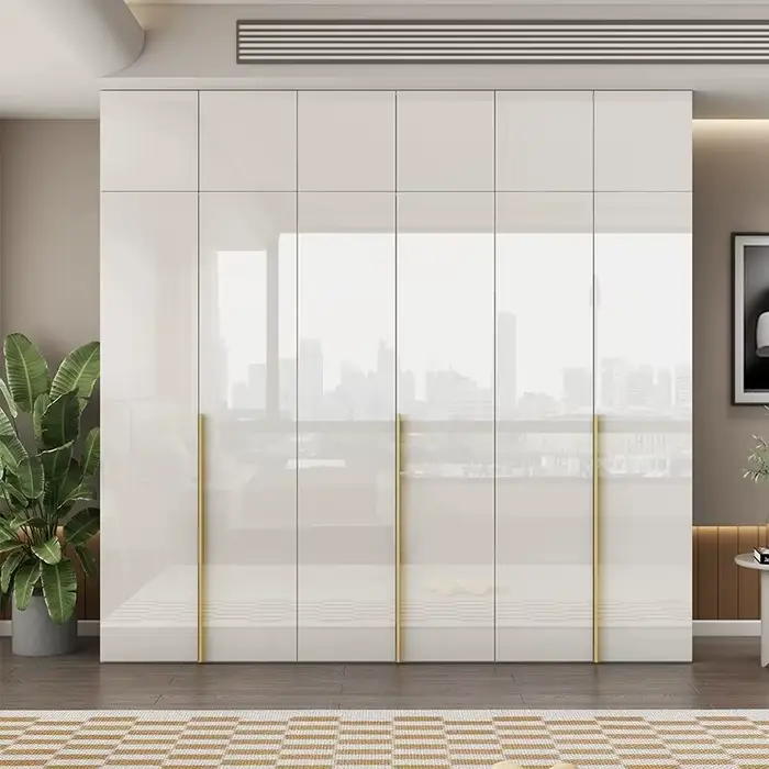 Armoire moderne à cannelures, blanche brillante, gain de place, haute et étroite, style nordique, meubles pour la maison