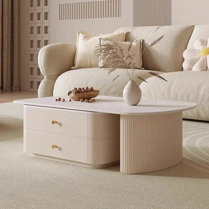 Petite Table basse réglable tiroirs Design Tables basses extensibles blanches rangement