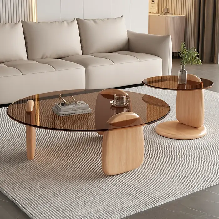 Table basse rétro avec plateau en verre