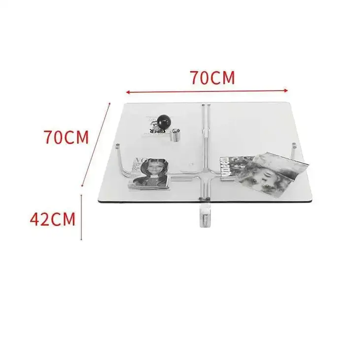 Table basse carrée transparente en verre, table basse en acier inoxydable