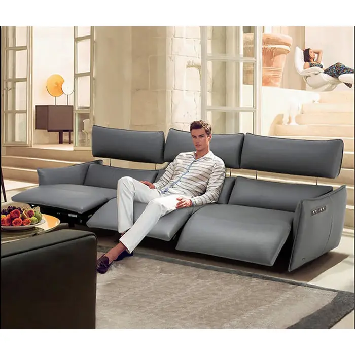 Canapé sectionnel inclinable en cuir véritable à double moteur avec appui-tête réglables