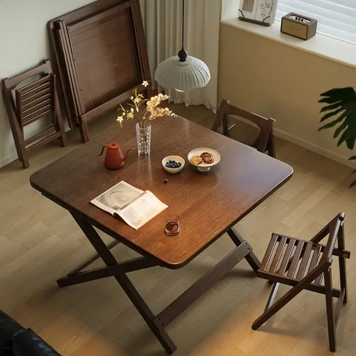 Table à manger pliable en bois massif pour petit appartement