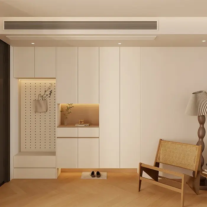 Armoire à chaussures d'entrée en bois crème