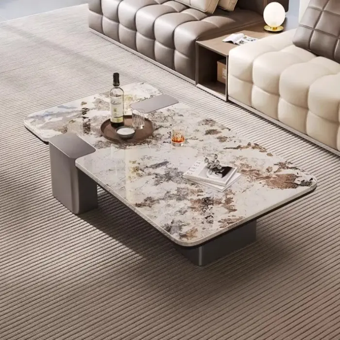 Table basse design rectangulaire moderne avec pieds en métal