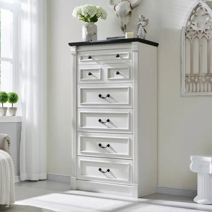 Commode Farmhouse à 7 tiroirs, grande commode à colonne romaine de 57 po, chambre à coucher, couloir