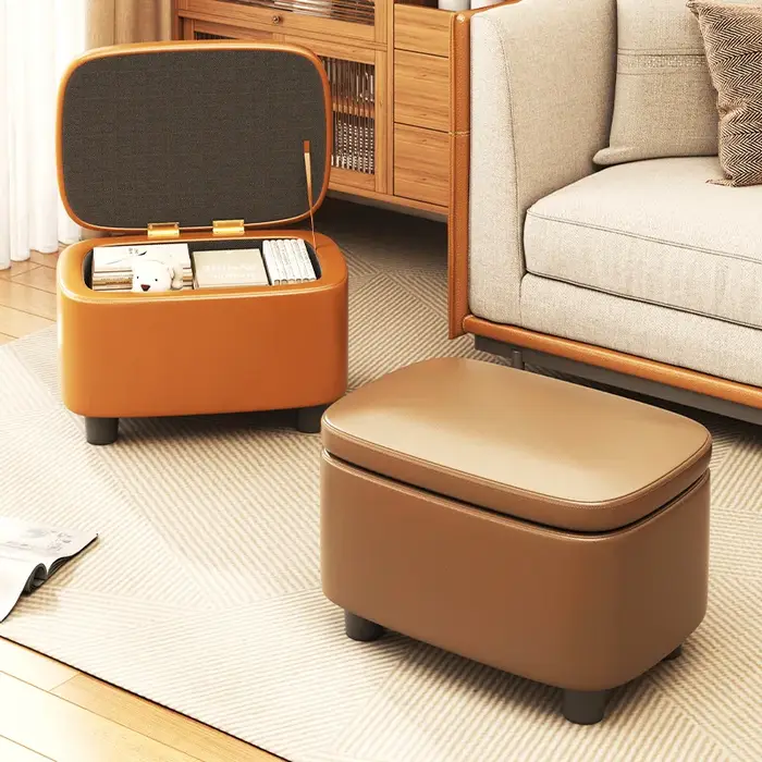 Organisateur créatif tabouret poufs ménage confortable canapé tabouret en cuir salon canapé porte po