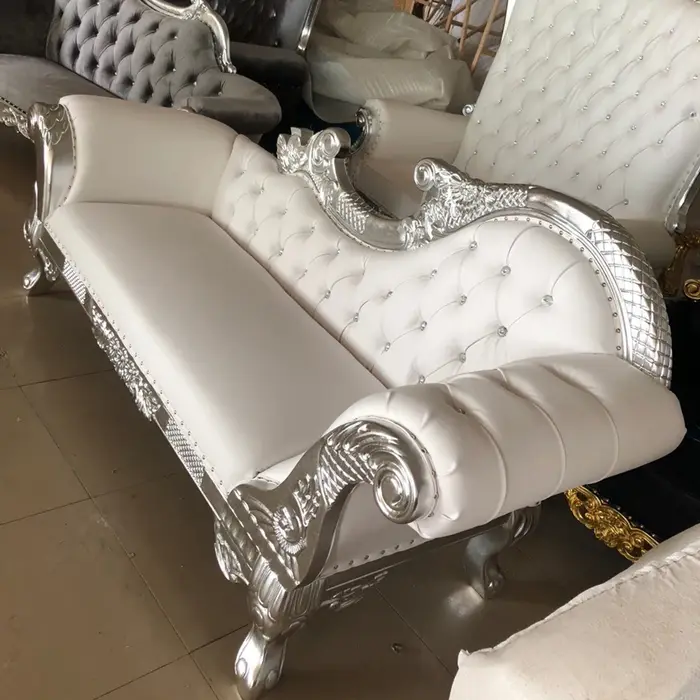 Canapé trône en bois sculpté en argent pour mariage Royal, chaises pour réception et salon
