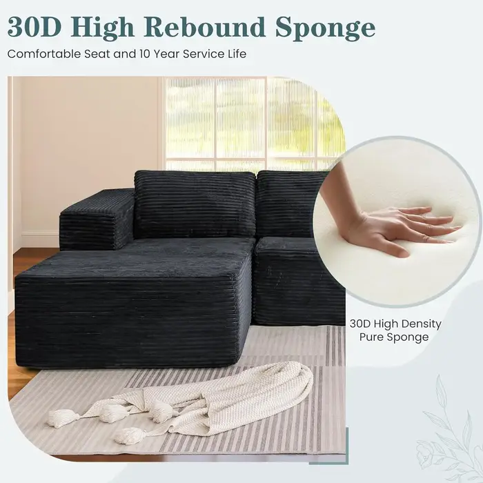 Canapé modulaire en forme de L Cloud Sectional de 106 pouces avec chaise longue, canapé sans structu