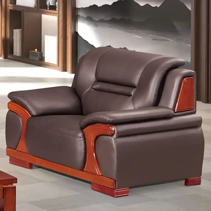 Ensemble de canapé de bureau luxueux de Style chinois avec cadre en bois massif, canapé en cuir conf