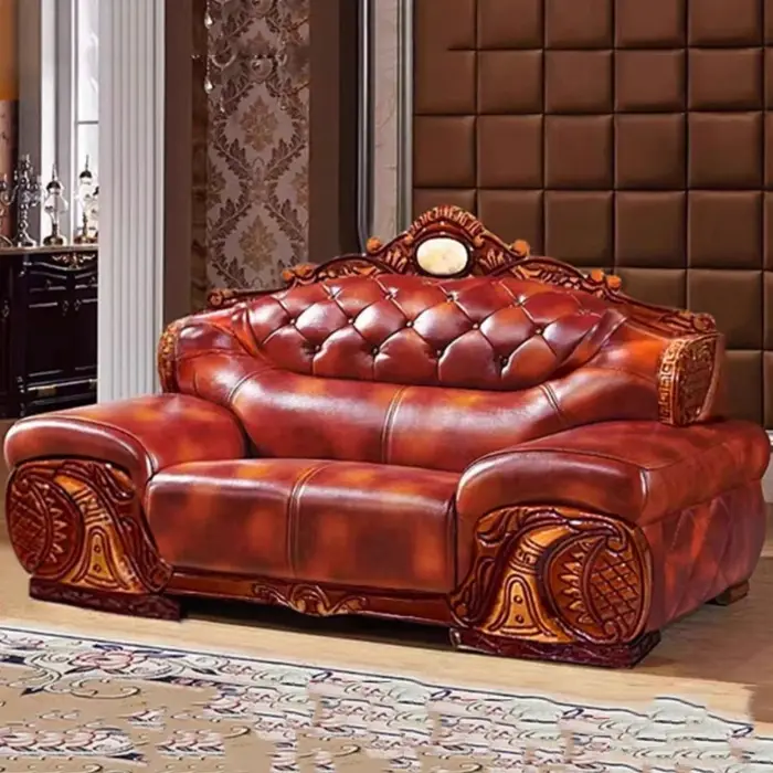 Salon familial salon canapé en cuir véritable bois massif salon canapé confortable élégant canapé Sala De Estar meubles