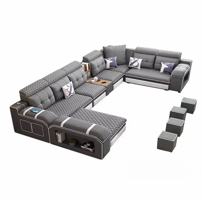 Canapé sectionnel en tissu en forme de U moderne MINGDIBAO avec haut-parleur, appuie-têtes réglables