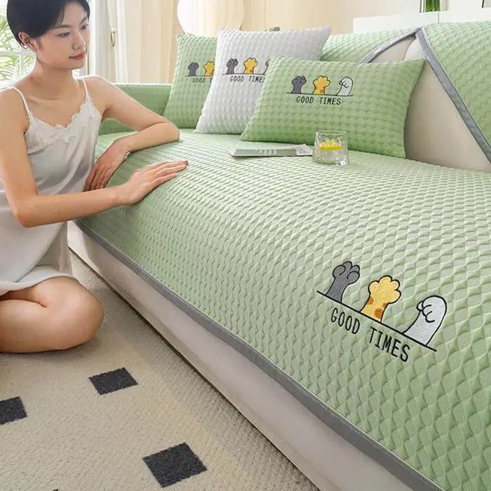Nouvelle Housse de Canapé Anti-Dérapante en Tissu Solide pour Salon