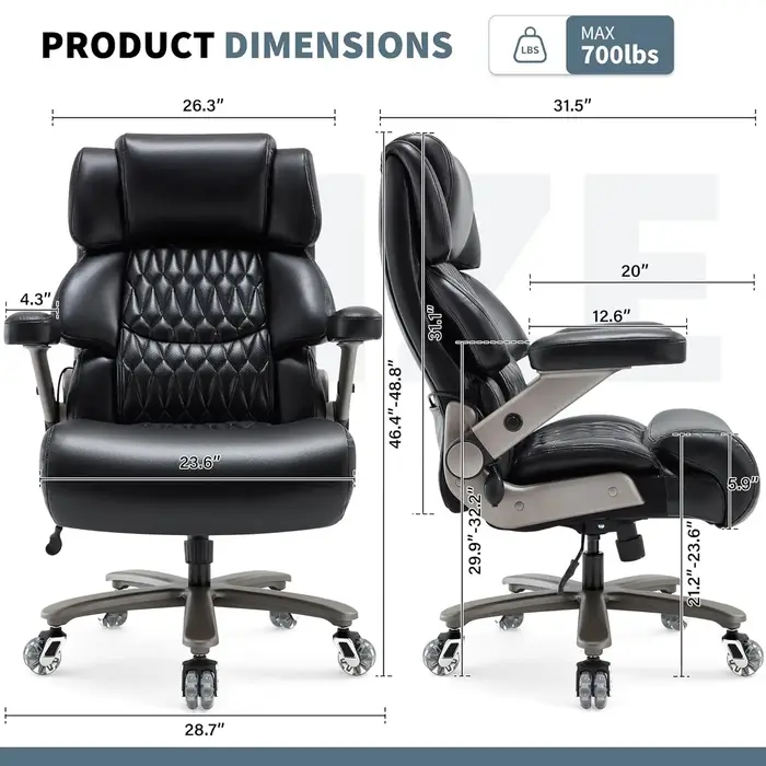 Chaise de bureau grande et robuste 700 lbs, chaise de direction à dossier haut pour ordinateur, acco