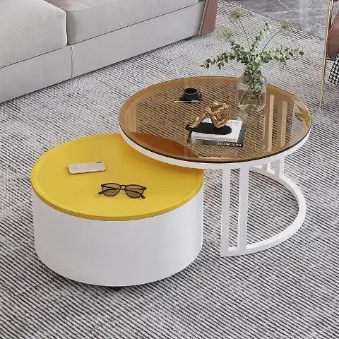 Ensemble de Table basse ronde en bois doré, style nordique moderne, nidification en bois personnalis