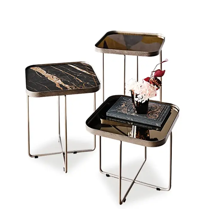 Petite Table basse moderne en marbre noir, Table d'angle d'extrémité de canapé design, Table d'appoi