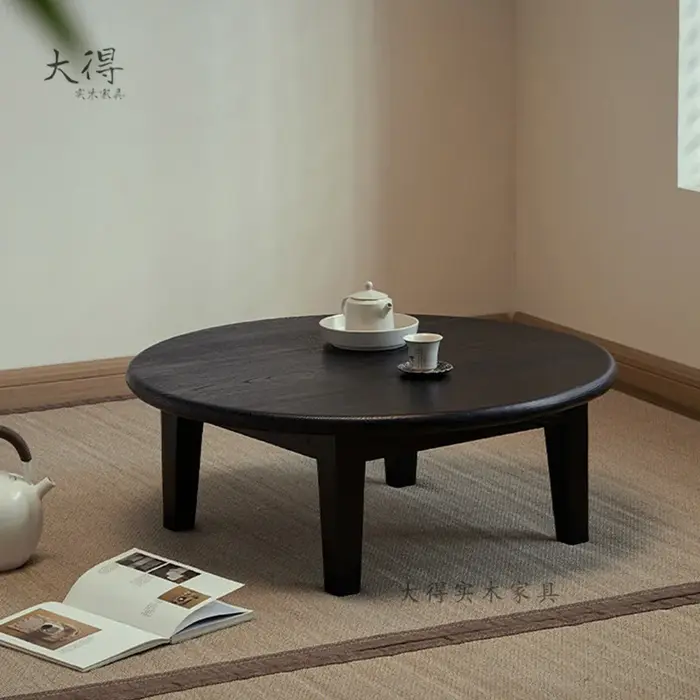 Table à thé en bois massif faite à la main, support rond Wabi-Sabi, baie vitrée Zen, Table basse, St