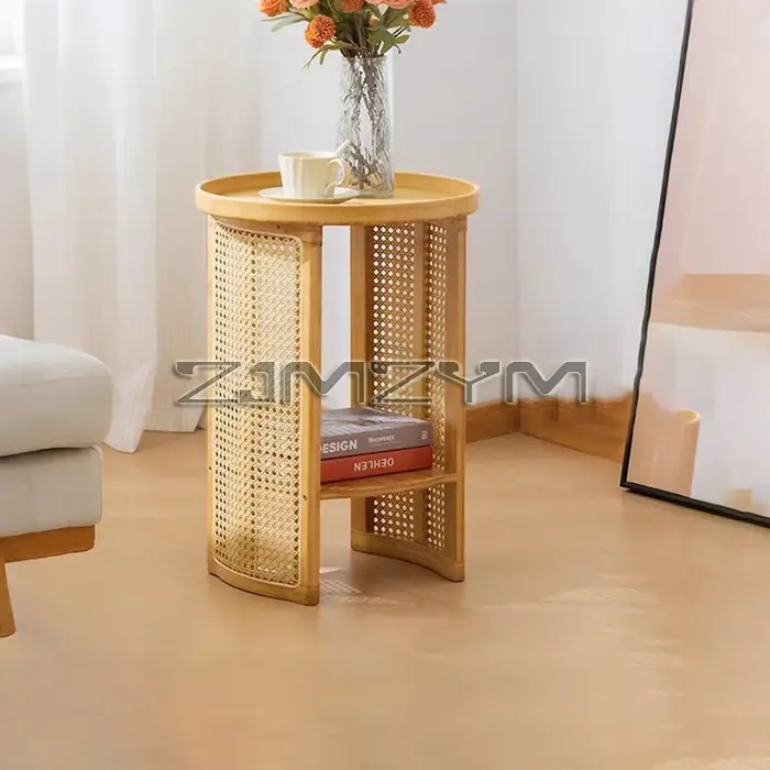 Table d'appoint en rotin, rangement de canapé, bureau d'angle, petite Table basse ronde, bord Double