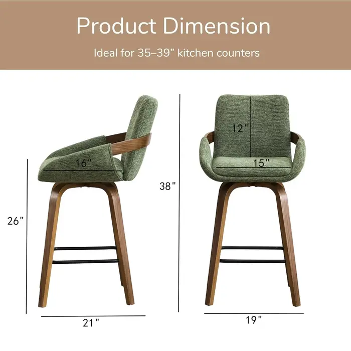 Ensemble de 2 tabourets de bar pivotants à hauteur de comptoir, tabourets de comptoir en tissu de li
