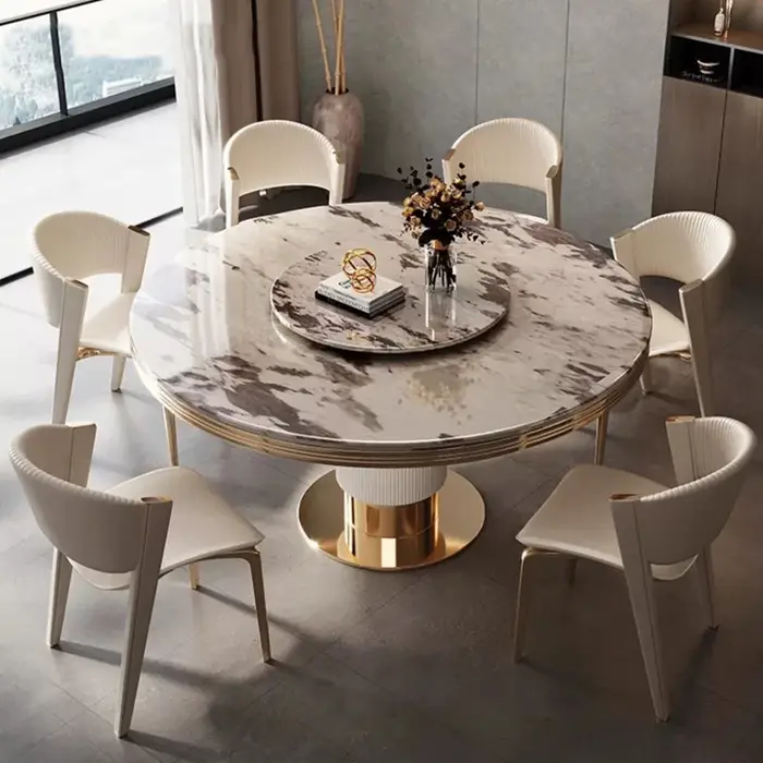 Table à manger ronde et chaise en marbre pour restaurant moderne