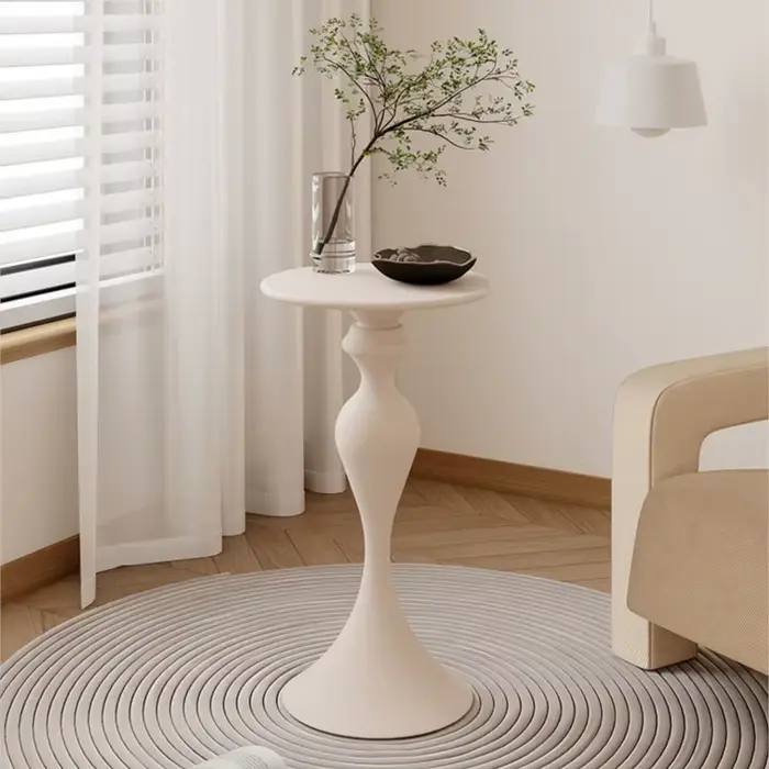 Table d'appoint ronde pour canapé, style crème, étagères en fer, petite table basse, mini chevet, cé