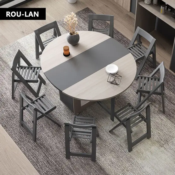 Table à manger pliante avec chaises pliantes, meuble multifonctionnel, rond et mobile, à la mode