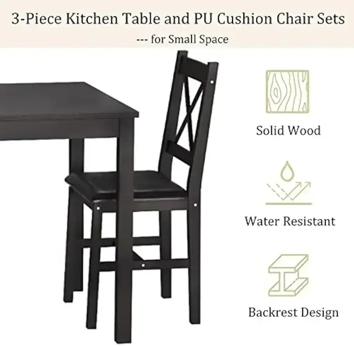 BestsellerBestsellerKitchen Ensemble de table à manger 3 pièces, table carrée en bois robuste et cha