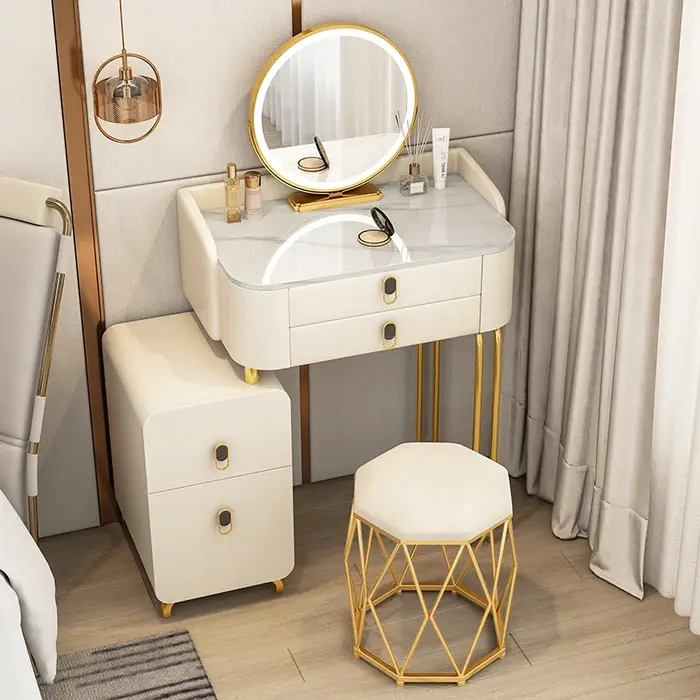 Table de vanité moderne italienne, mignonne, tendance, de luxe, Design d'angle, Coiffeuse Avec Miroi
