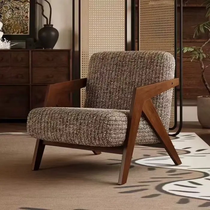 Fauteuil monoplace, chaise longue, structure en bois, en tissu, 552mm