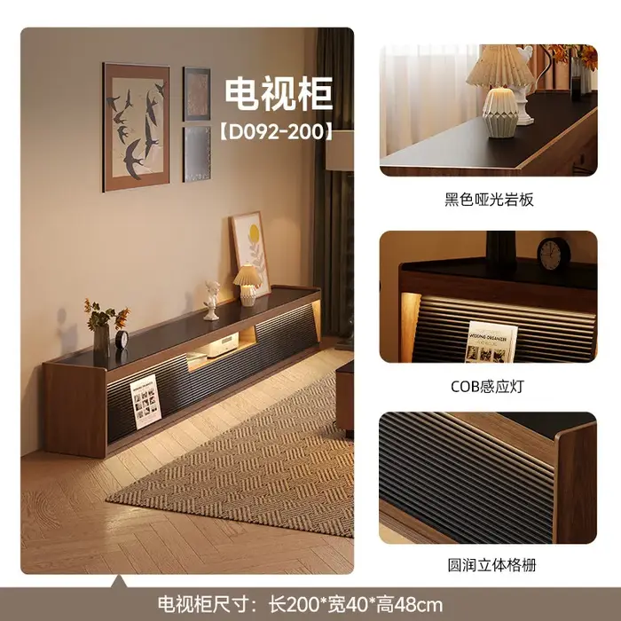 Meuble TV bas en bois brillant de luxe pour chambre et salon, avec tiroirs, style moderne, accessoir