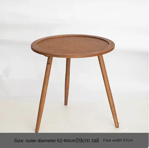 Table basse MOMO bohème rétro américaine en bois massif, table d'appoint en rotin naturel, table ron