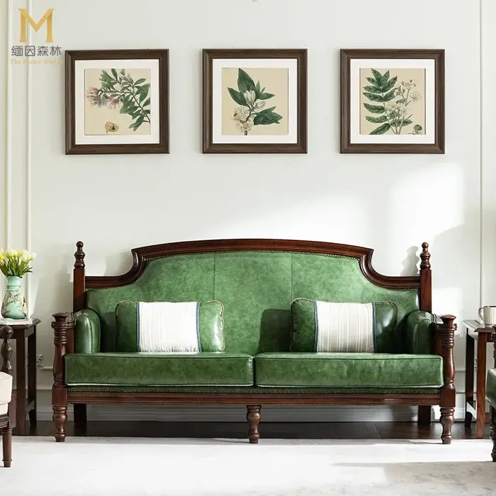 Dos européen salon canapés en cuir vert italien en bois canapé design Double luxe incurvé Divano Sog