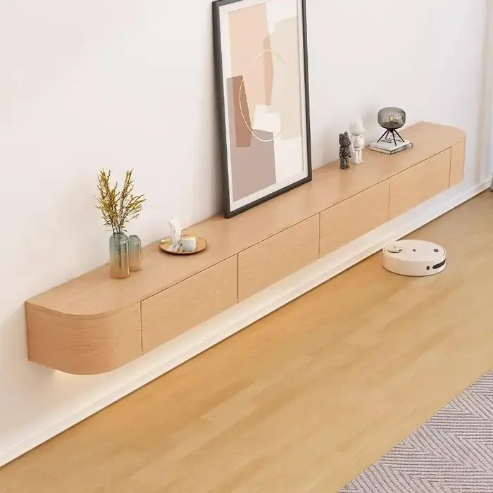 Meuble TV moderne couleur bois suspendu