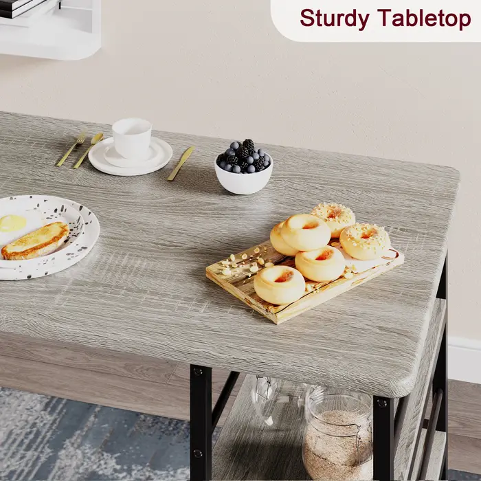 Ensemble de table à manger avec étagères à 3 niveaux, ensemble de table de cuisine de bar avec 2 cha